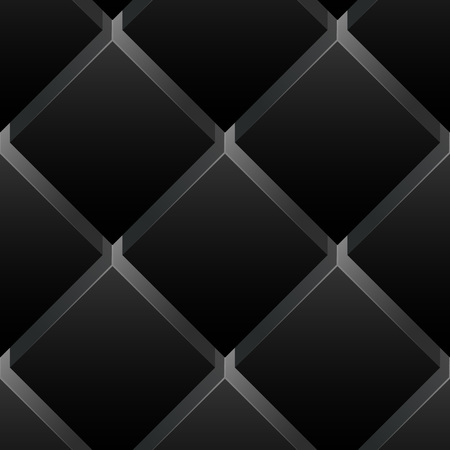 Seamless pattern black background. Dark surface with 3-D effect cubes in perspective. Old retro wallpaper with repetition geometric shape.のイラスト素材