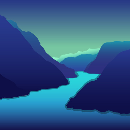 Beautiful mountain landscape with the river. Vector EPS10.のイラスト素材
