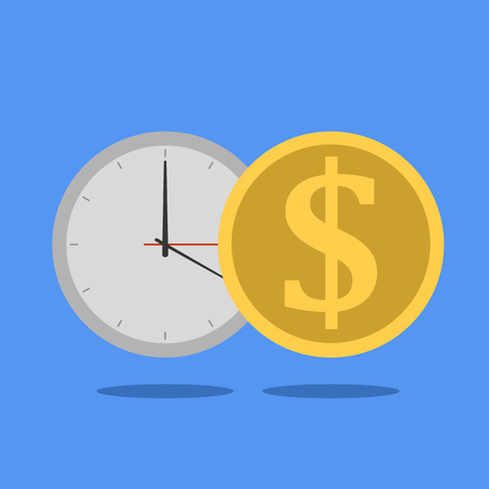 Flat illustration time is money isoleted on blue background. Vector EPS10.のイラスト素材