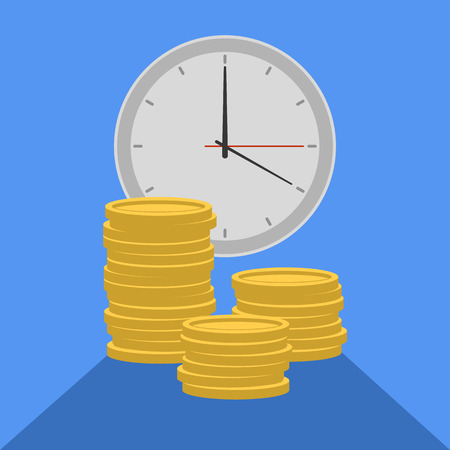 Flat illustration time is money isoleted on blue background. Vector EPS10.のイラスト素材