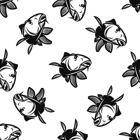 Seamless Pattern With Silhouette of Carp Isolated On White Background.のイラスト素材