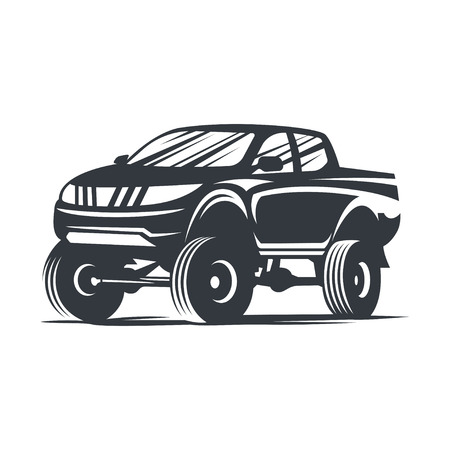 Off-road car , emblem, badge, icon illustration on white background.のイラスト素材