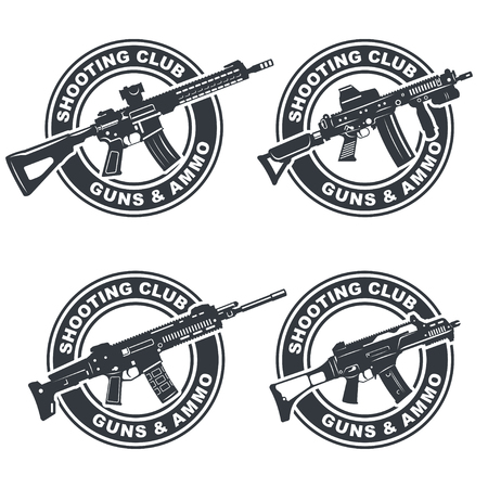 Set of shooting club emblem, badges, illustration. With assault rifles.のイラスト素材