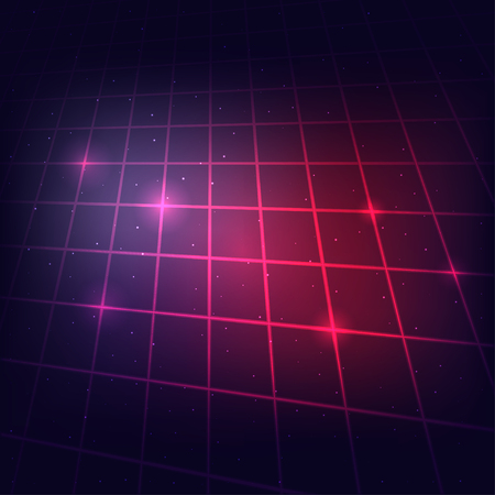 80s Retro Sci-Fi Background Neon Grid.のイラスト素材