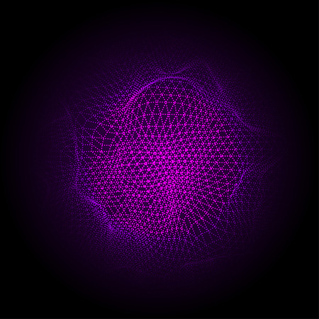 Abstract vector colorful mesh on dark background. Futuristic style card. Elegant background for business presentations. Corrupted point cloud. Chaos aesthetics.のイラスト素材