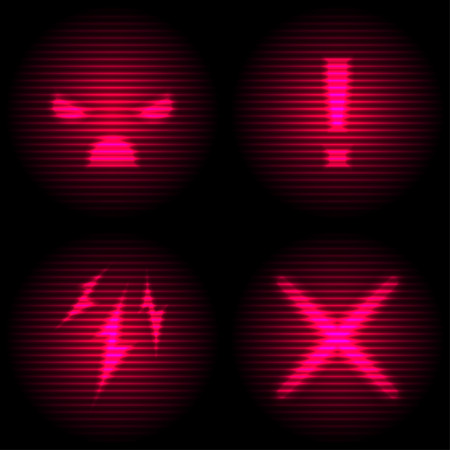Set of Danger Icon with Retro Screen Effect. Neon and Laser Style Display.のイラスト素材