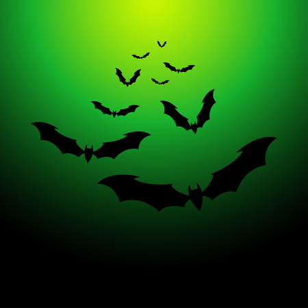 Flock of bats on a green background. Illustration for your design for Halloween.のイラスト素材