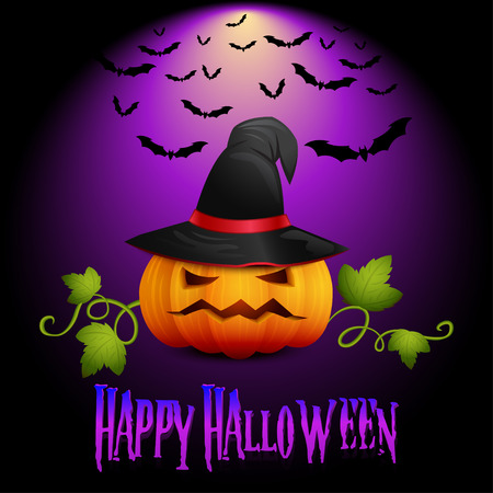 Halloween Banner, Party Invitation, Holiday Card, with Pumpkin and Flock Bats. For your Design.のイラスト素材