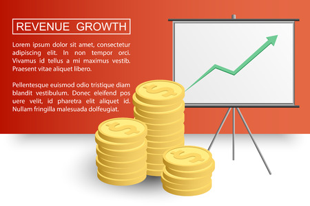 Stacked coins growth chart. Rising revenue concept. Revenue growth presentation ready for your design.のイラスト素材