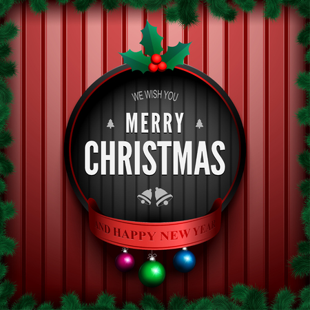 Vector Christmas and new year wishes on card. Christmas related ornaments objects on color background. Ready for your design, website, advertising. Vector EPS10.のイラスト素材
