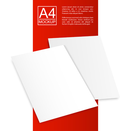 Vector Two A4 mockup isolated on white and red background with dots background. Red Line series. Ready for your design.のイラスト素材