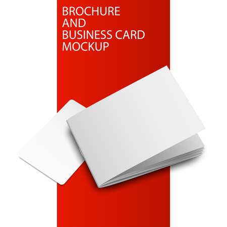 Magazine, booklet, postcard, flyer, business card or brochure mockup template. Red Line series. Ready for your design. Vector Illustration EPS10のイラスト素材