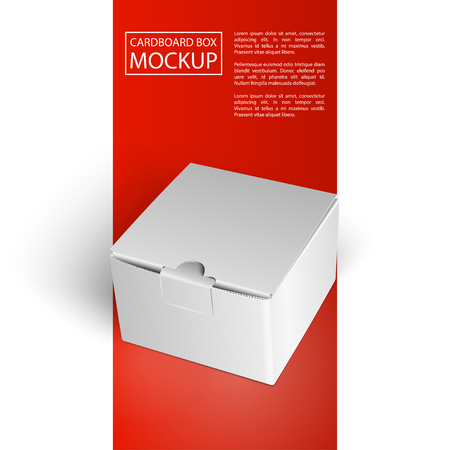 White Product Cardboard Package Box. Illustration Isolated On red and white Background. Mock Up Template Ready For Your Design. Red Line series.Red Line series. Vector illustration.のイラスト素材