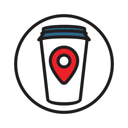 Illustration of a Coffee Cup with Map Pointer sign. Logo template ready for your design. Vector illustration.のイラスト素材