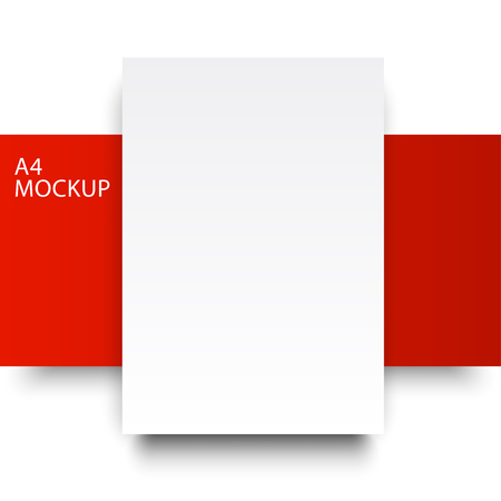 Vector A4 mockup isolated on red and white background. Red Line series. Ready for your design. Vector Illustration.のイラスト素材