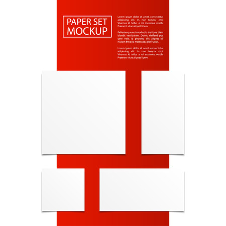 Vector set of four empty Banners with transparent vector shadows. Vector template, mock up isolated on red and white background. Red Line series. Ready for your design. Vector Illustration.のイラスト素材