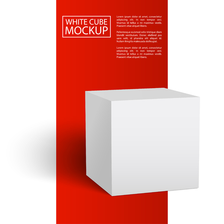 White cube with shadow isolated on red and white background. Red Line series. Ready for your design. Vector Illustration.のイラスト素材