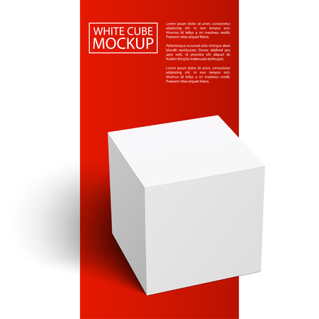 White cube with shadow isolated on red and white background. Red Line series. Ready for your design. Vector Illustration.のイラスト素材
