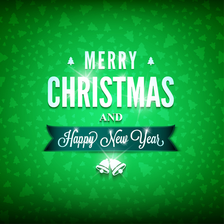 Merry Christmas and Happy New Year message on the green background. Christmas related ornaments objects on color background. Ready for your design. Vector Illustration.のイラスト素材