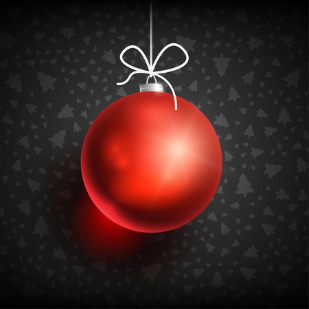Red Christmas Ball on dark background. Christmas related ornaments objects on color background. Greeting Card Ready for your design. Vector Illustration.のイラスト素材