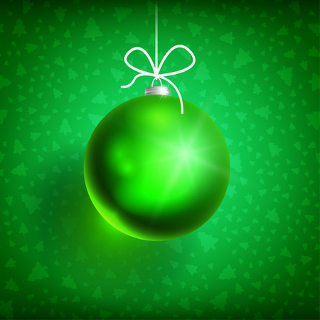 Green Christmas Ball on green background. Christmas related ornaments objects on color background. Greeting Card Ready for your design. Vector Illustration.のイラスト素材