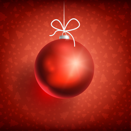 Red Christmas Ball on red background. Christmas related ornaments objects on color background. Greeting Card Ready for your design. Vector Illustration.のイラスト素材