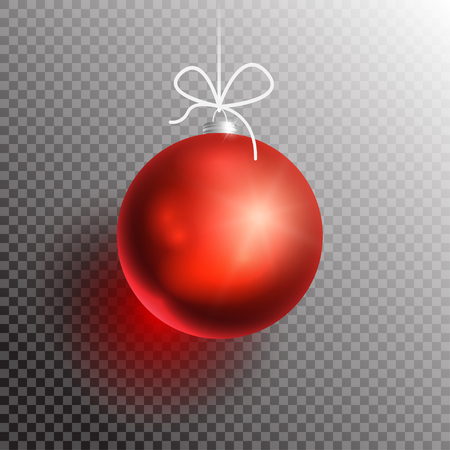 Red Christmas Ball on transparent background with shadow and glow. Ready for your design. Vector Illustration.のイラスト素材