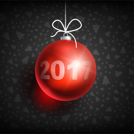 Happy New Year 2017 on dark background. Christmas related ornaments objects on color background. Greeting Card Ready for your design. Vector Illustration.のイラスト素材