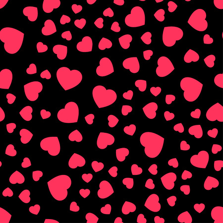 Seamless patterns with red hearts on dark background. Valentine's Day. Gift wrap, print, cloth. Repeating background texture. Fabric design. Ready for your design. Vector Illustration.のイラスト素材