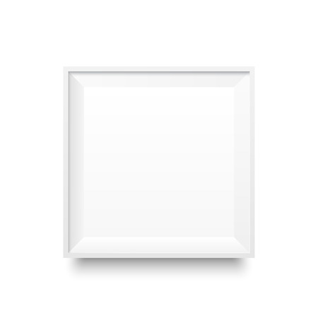 White square frame on white wall with realistic shadows. Ready for your design. Vector Illustration.のイラスト素材