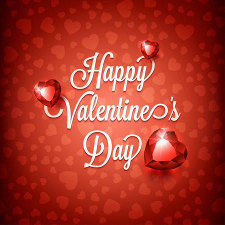 Happy Valentine's Day message on red background with ruby hearts.のイラスト素材
