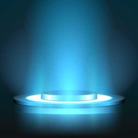 Illuminated round Podium for Presentation in the Dark with illuminated floor. Ready for your design. Vector Illustration.の写真素材
