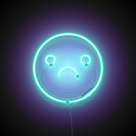 Neon sign. Retro neon Sad Smile signboard on dark background. Ready for your design, icon, banner. Vector illustration.のイラスト素材