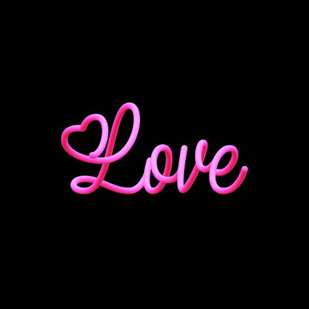 Pink lettering. Glossy blended inscription Love on dark background. Design element for Happy Valentine's Day. Ready for your design, greeting card, banner. Vector illustration.の写真素材