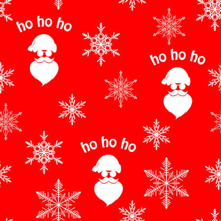 Christmas seamless pattern with white Santa Claus silhouette and snowflakes on red background. Abstract snowflakes and Santa seamless patternのイラスト素材