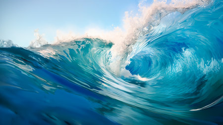 transparent refreshing blue ocean waveの写真素材