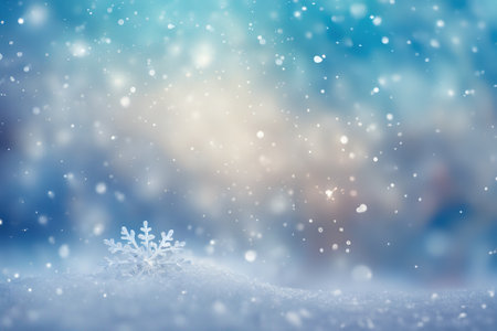Winter background. Beautiful decorative snowflake on white snow. Copy spaceの写真素材