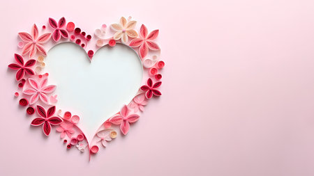 greeting card for a wedding or Valentine's Day, made of paper ribbons using the quilling technique.