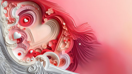 greeting card for a wedding or Valentine's Day, made of paper ribbons using the quilling technique.