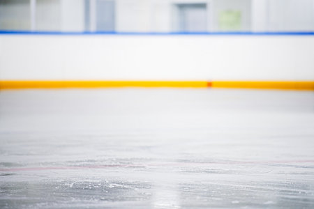 Empty ice rink, ice texture background for product display, indoor ice arena.の写真素材