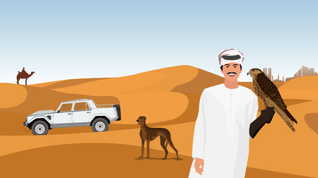 Falconry of the Arab sheiks in the desertのイラスト素材