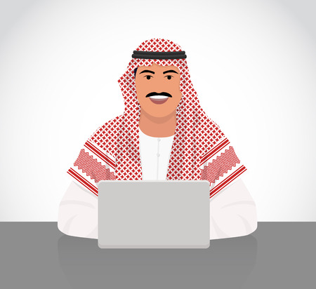 Arabic man working with laptopのイラスト素材