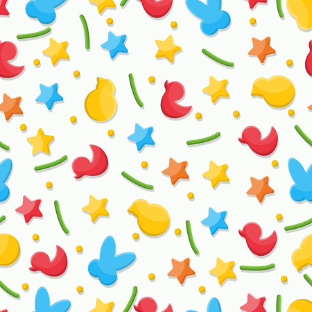 Sprinkle cake pattern multicolored figurines rabbit bunny chicken duckling starsのイラスト素材