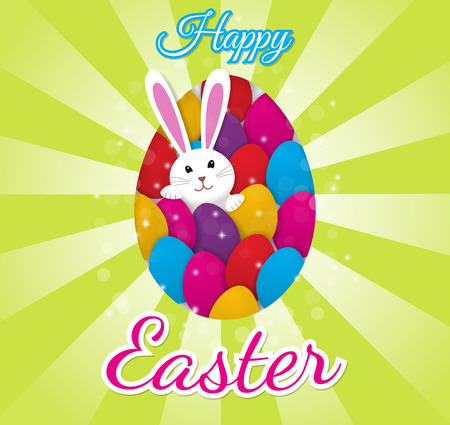 Easter greeting card with colorful eggs and bunny design.のイラスト素材