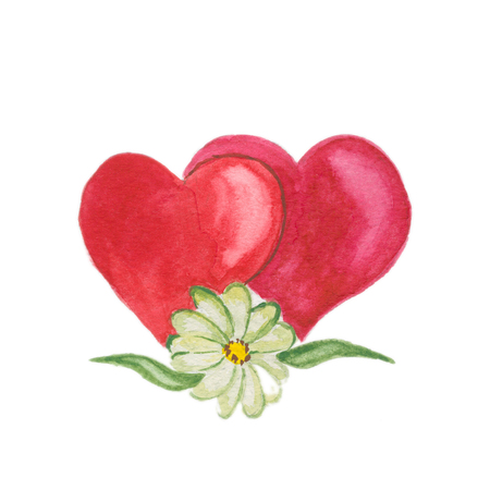 Red Love Heart isolated on white. Watercolor illustrationの写真素材