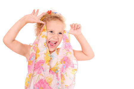 a crazy girl over white backgroundの写真素材