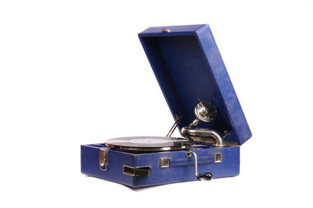 Old gramophone over white backgroundの写真素材