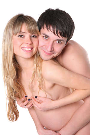 Happy future parents over white backgroundの写真素材