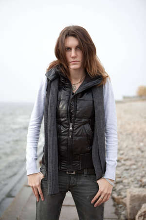 Portrait of an attractive woman in outdoorsの写真素材