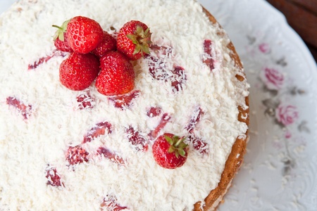 Sponge cake with strawberry cream.の写真素材